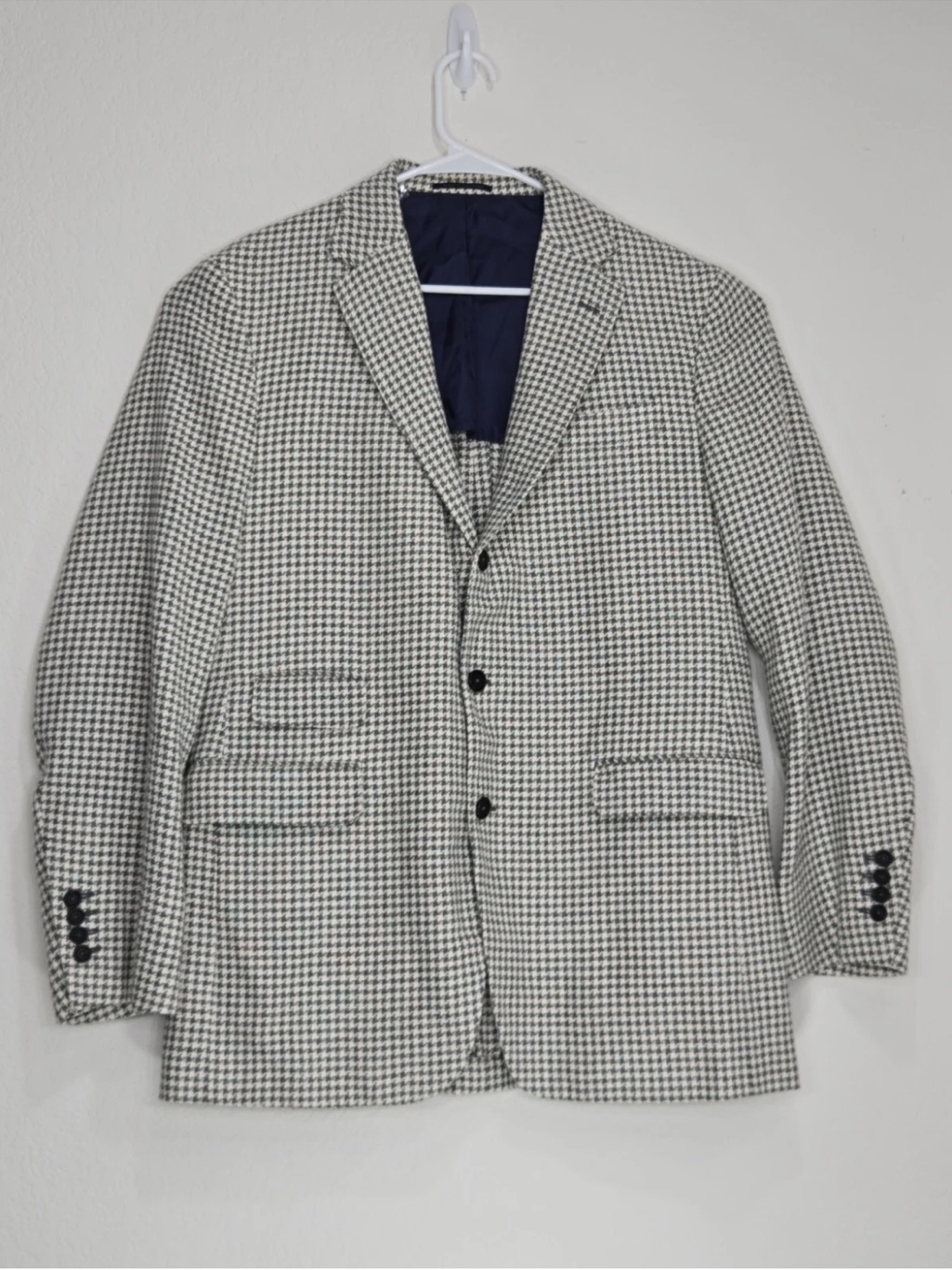 Sid Mashburn Houndstooth Green/Cream Virgil 2 Blazer Wool Silk It 56r/ Us 44
